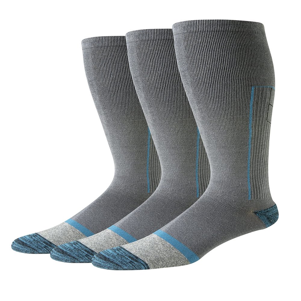 Amazon Essentials Men's Knee High Graduated Compression Socks for Circulation, Swelling, Arch Support, 3 Pairs, Grey, 8-12