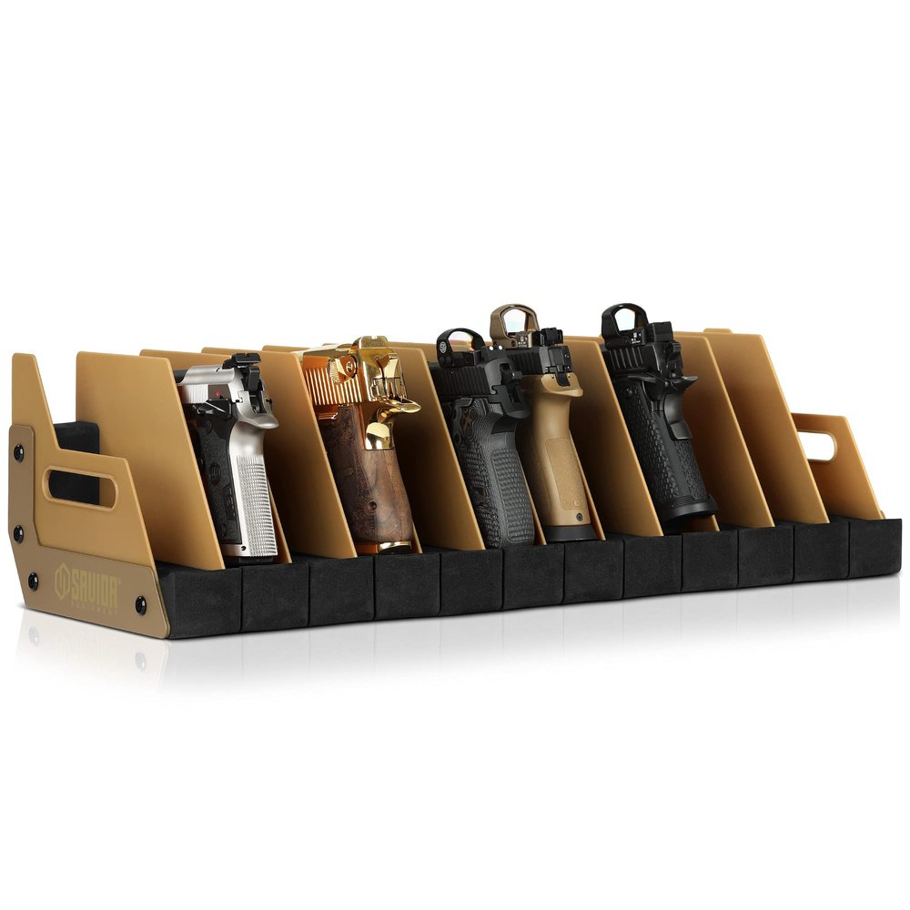 Savior Equipment Gun Pistol Revolver Firearm Handgun Rack Stand, Fit 12 of Most Long-Barreled Pistols, Cushioned Foam to Protect, Gun Safe Cabinet Storage Organizer Accessories