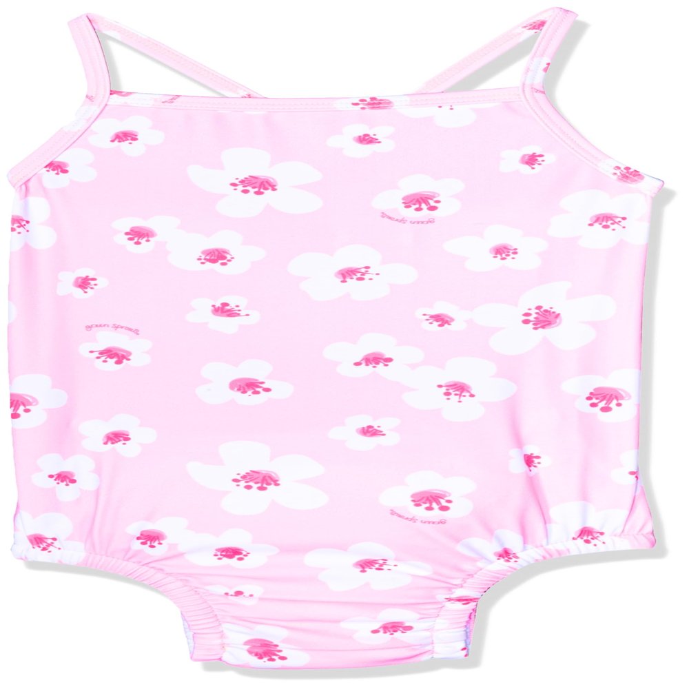 i play. by green sprouts baby girls One-piece Swimsuit With Built-in Reusable and Toddler Swim Diaper, Light Pink Large Blossoms, 0-6 Months US