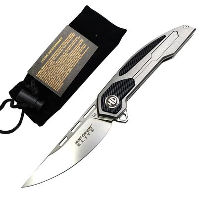 HUNT-DOWN 8" Stain Finished Blade Ball Bearing Folding Knife G10 Handle With Box