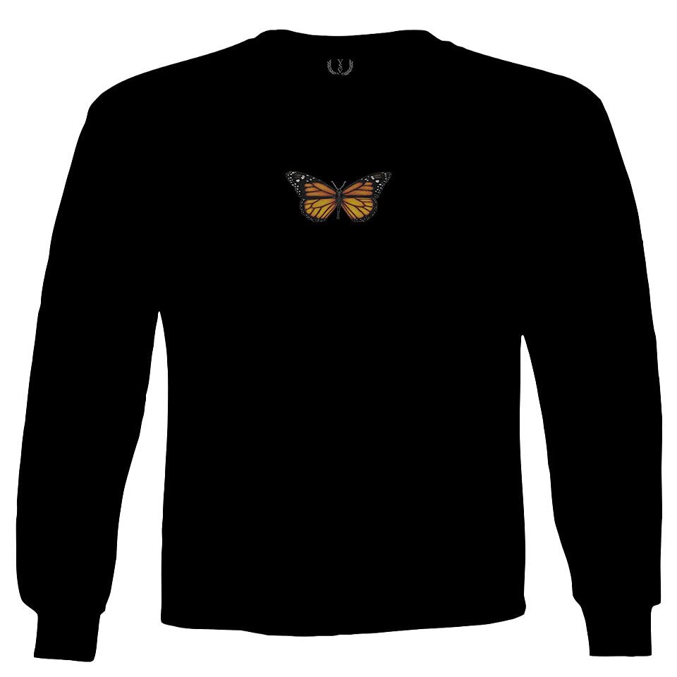 0374. Aesthetics Summer Cute Butterfly Print Graphic Men's Long Sleeve t Shirt (Black, Large)