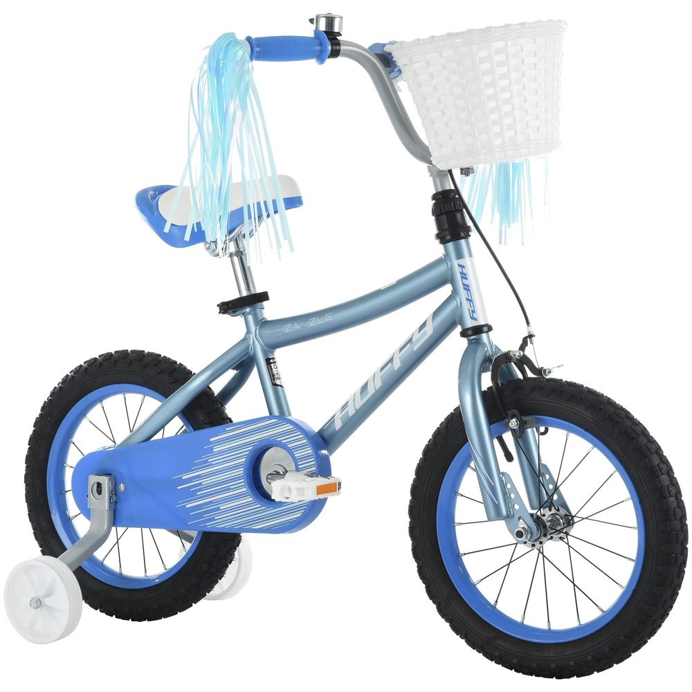 Huffy Zazzle 14 Girls Bike with Basket and Streamers, Bell, Training Wheels, Blue