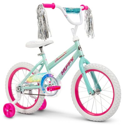 Huffy Illuminate 16 Girls Bike with Removable Training Wheels, High Tide Gloss Frame with Butterfly Graphics, Chain Guard, White Tires and Pink Rims