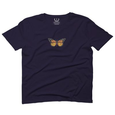 0374. Aesthetics Summer Cute Butterfly Print Graphic for Men T Shirt (Navy Blue, 2X-Large)