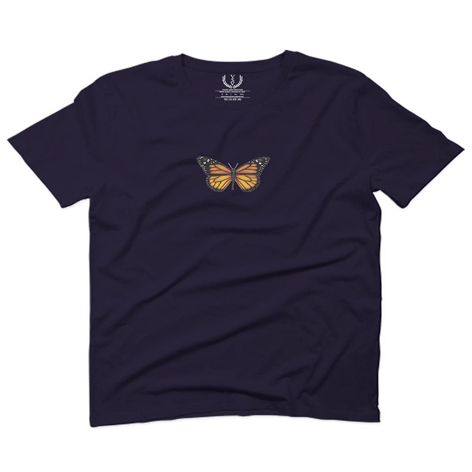 0374. Aesthetics Summer Cute Butterfly Print Graphic for Men T Shirt (Navy Blue, 2X-Large)