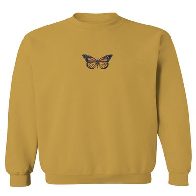 0374. Aesthetics Summer Cute Butterfly Print Graphic Men's Crewneck Sweatshirt (Gold Large)