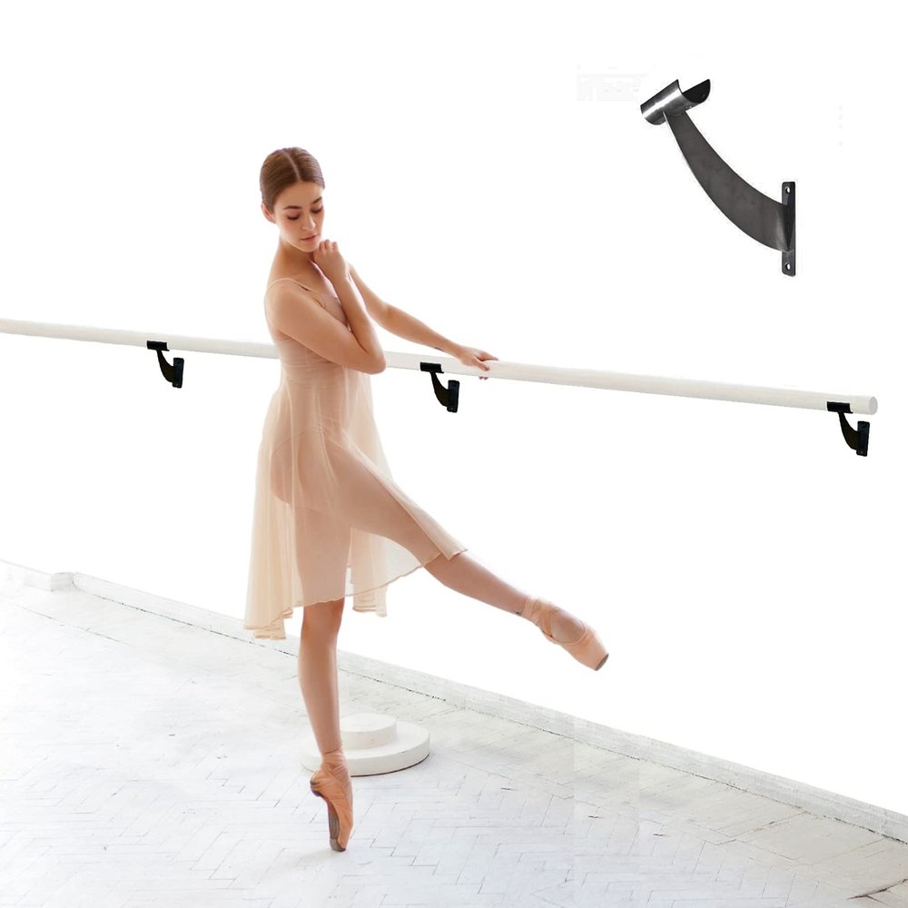 Ballet Barre Single Bar 20 FT Long 1.5 Diameter Black, Kids and Adults | Open Bracket Wall Mounted Fixed Height Wooden Ballet Barre, Home/Studio Ballet Bar, Dance Bar, Stretch Bar, Dancing/Stretching