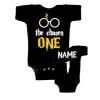 Wizard Theme First 1st Birthday Bodysuit or Tshirt, Option to Personalize, Color Options, Baby, mom, dad, Grandpa, Grandma of one -1st Birthday 3 Colors, Baby Gift, Newborn Black view 2