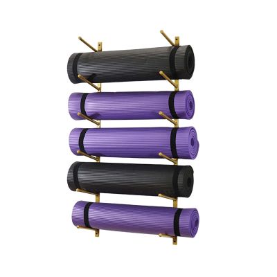 JLXJ Wall Mount Yoga Mat Rack Organizer, Gold Metal 6 Tier Storage Display Holder for Foam Roller/Bathroom Towel/Skateboard