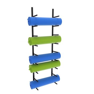 JLXJ Metal Wall Organizer Rack for Yoga Mat/Foam Roller/Exercise Mat, 9 Tier Multi-Purpose Bath Towels Holder for Fitness Class or Home Gym (Color : Black)