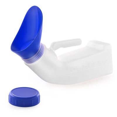 AWOKEN Unisex Urinal, Portable Pee Bottle with a Sealed Lid and Funnel for Elderly Patients Driver Traveler Camping Outdoor Travel (Blue-1 Set of Urinal for Male and Female)
