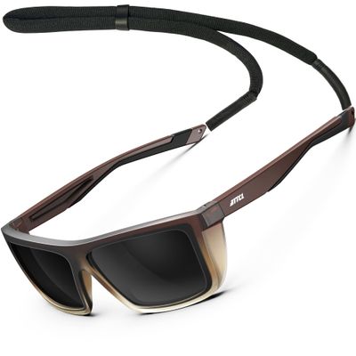 ATTCL Sports Polarized Sunglasses for Men: Secure Anti-Slip Lightweight TR90 Square Frame UV Protection for Driving Fishing Climbing 1124 Brown Grey