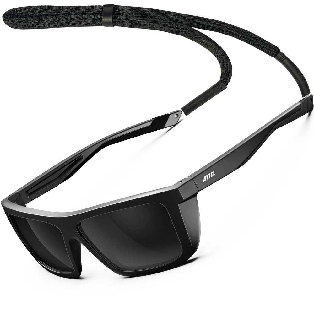 ATTCL Sports Polarized Sunglasses for Men: Secure Anti-Slip Lightweight TR90 Square Frame UV Protection for Driving Fishing Climbing 1124 Back-All