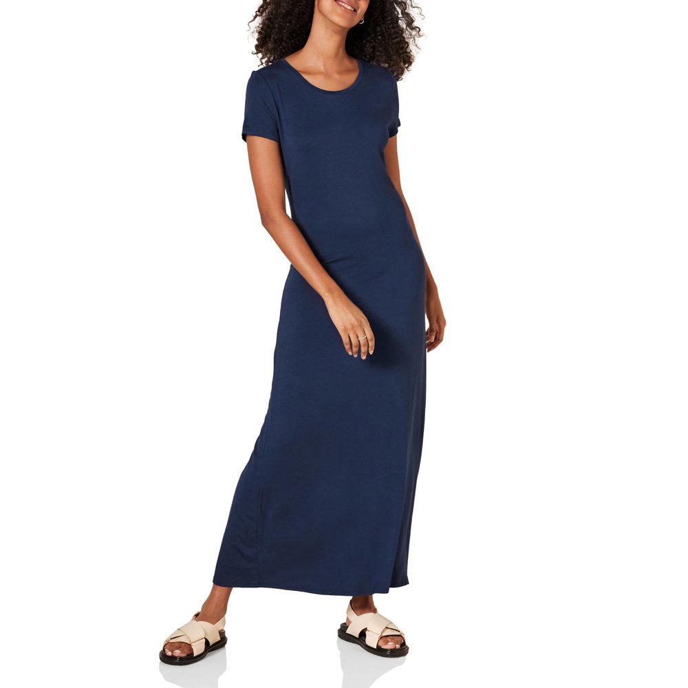 Amazon Essentials Women's Short-Sleeve Maxi Dress, Flowy, Navy, X-Small