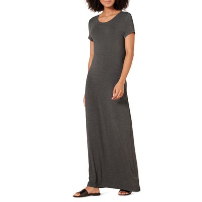 Amazon Essentials Women's Short-Sleeve Maxi Dress, Flowy, Charcoal Heather, Small
