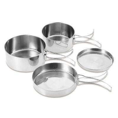 Camping Cookware Set, 4Pcs Stainless Steel Mess Kit with Foldable Handles, Portable Backpacking Cookware, Non-Stick Pots and Pans for Camping, Hiking & Outdoor Cooking