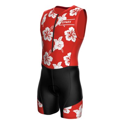 Sparx Men`s Triathlon Suit Trisuit Race Skinsuit Cycling Speed Suit Italian Fabric Swimskin (Red Hisbiscus, 2XL)