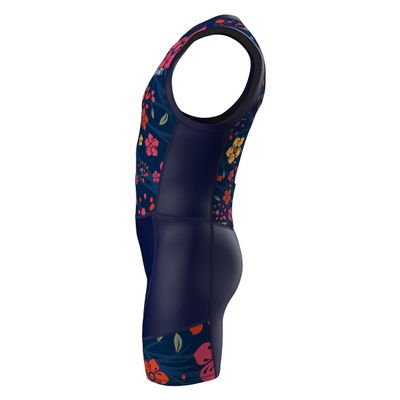 Sparx Men`s Triathlon Suit Trisuit Race Skinsuit Cycling Speed Suit Italian Fabric Swimskin (Navy Floral, Medium)