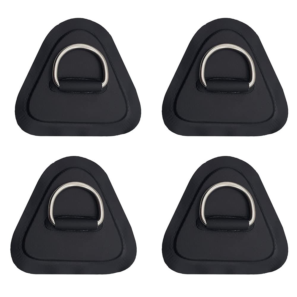 4 Pieces Pad/Patch D Rings for PVC Inflatable Boat Canoe Raft Stainless Steel D-Ring Dinghy Kayak Surfboard Paddle Board (Black)