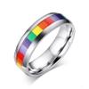 6mm Wide Square Rainbow LGBT Pride Band Rings Chuky Thick Black Enameled Stainless Steel Eternity Promise Statement Engagement Couple Rings Love is Love Finger Knuckle Rings Boyfriend Girlfriend Christmas Valentines Gifts (Silver, 12) view 1