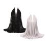 Cntqiang Muslim Wrinkles Pearl Chiffon Hijab Head Scarf Women Solid Bubble Wrap Shawls Long Hejab Shawls (Black+Grey) view 1