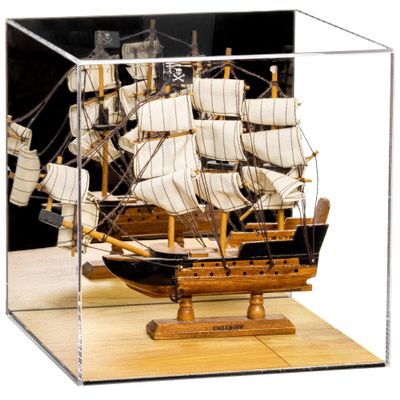 Better Display Cases Acrylic Versatile Display Case - Medium Square Box with Mirror Case, Wood Base 10" x 10" x 10" (V33/A028)