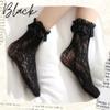 Cherisia 5 Pairs Women Ruffle Ankle Socks Trim Lace Frilled Dress Socks Set, Princess Fashion Cute Anklet (Pure Black Rose) view 3