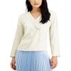 Alfani Women's Blouse Jacquard Dotted V-Neck Foldover Beige XL view 1