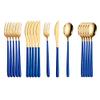 Silverware Set, 18pcs Dinnerware Set 304 Stainless Steel Cutlery Black Gold Camping Tableware Reusable Korean Utensils Spoon Fork Knife Travel BY ZZYY (Color : Bule gold) view 1
