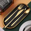 Silverware Set, 18pcs Dinnerware Set 304 Stainless Steel Cutlery Black Gold Camping Tableware Reusable Korean Utensils Spoon Fork Knife Travel BY ZZYY (Color : Gold) view 4