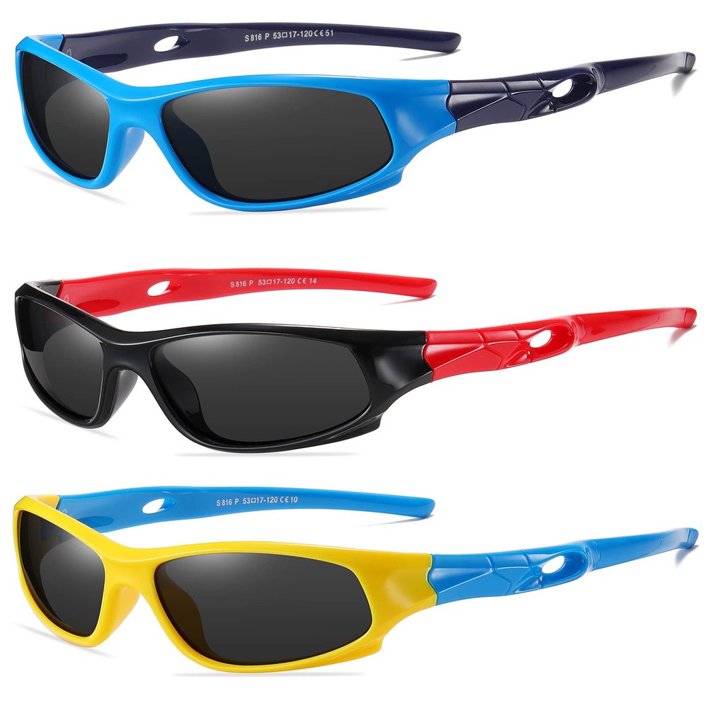DYLB 3 Pack Flexible Kids Polarized Sunglasses For Boys Girls With Strap, Sport Sunglasses for Children Age 3-10.