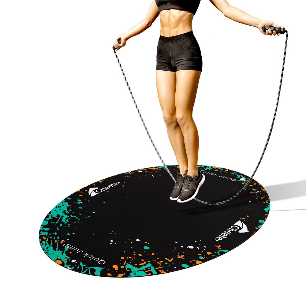 Cheete Jump Rope Mat Large Rubber Exercise Mat Rope Skipping Workout Mats for Home Gym Flooring Non-Slip Oval Design for Floor & Rope Protection VR mat