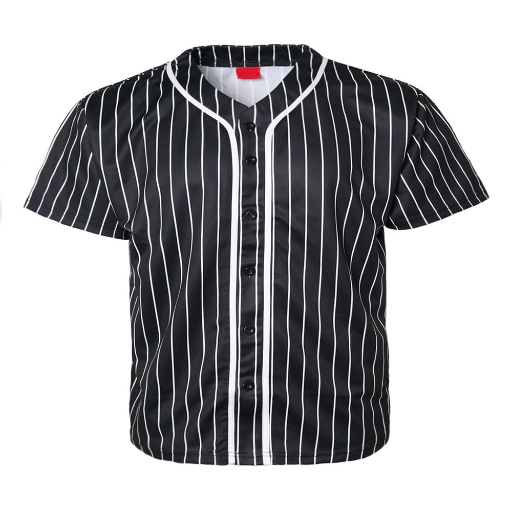 URBANJ Men's Baseball Jersey Button Down Short Sleeve Shirt Big&Tall Size S-5XL (4XL, Stripe_Black)
