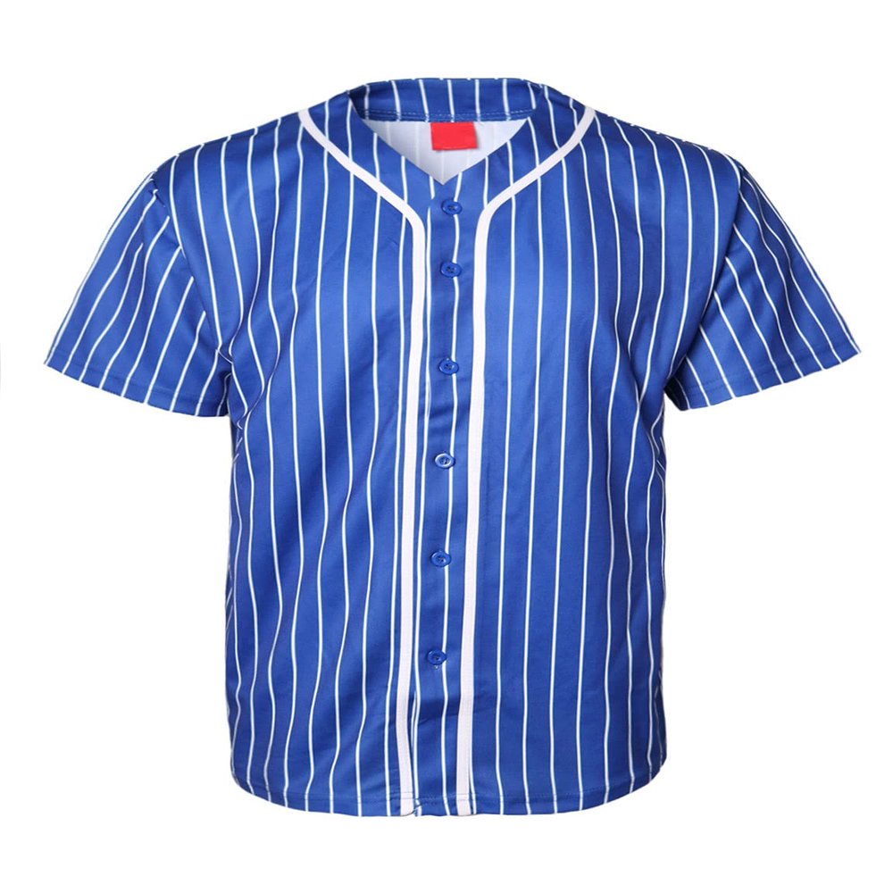 URBANJ Men's Baseball Jersey Button Down Short Sleeve Shirt Big&Tall Size S-5XL (4XL, Stripe_Royal)
