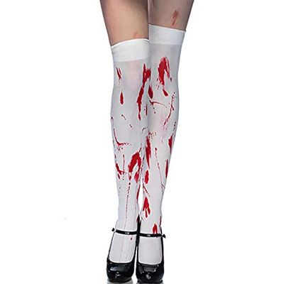Dzrige 2 Pairs Halloween Blood Stained Stockings Horror Bloody Thigh High Socks for Halloween Women Girls Festival Cosplay Costume