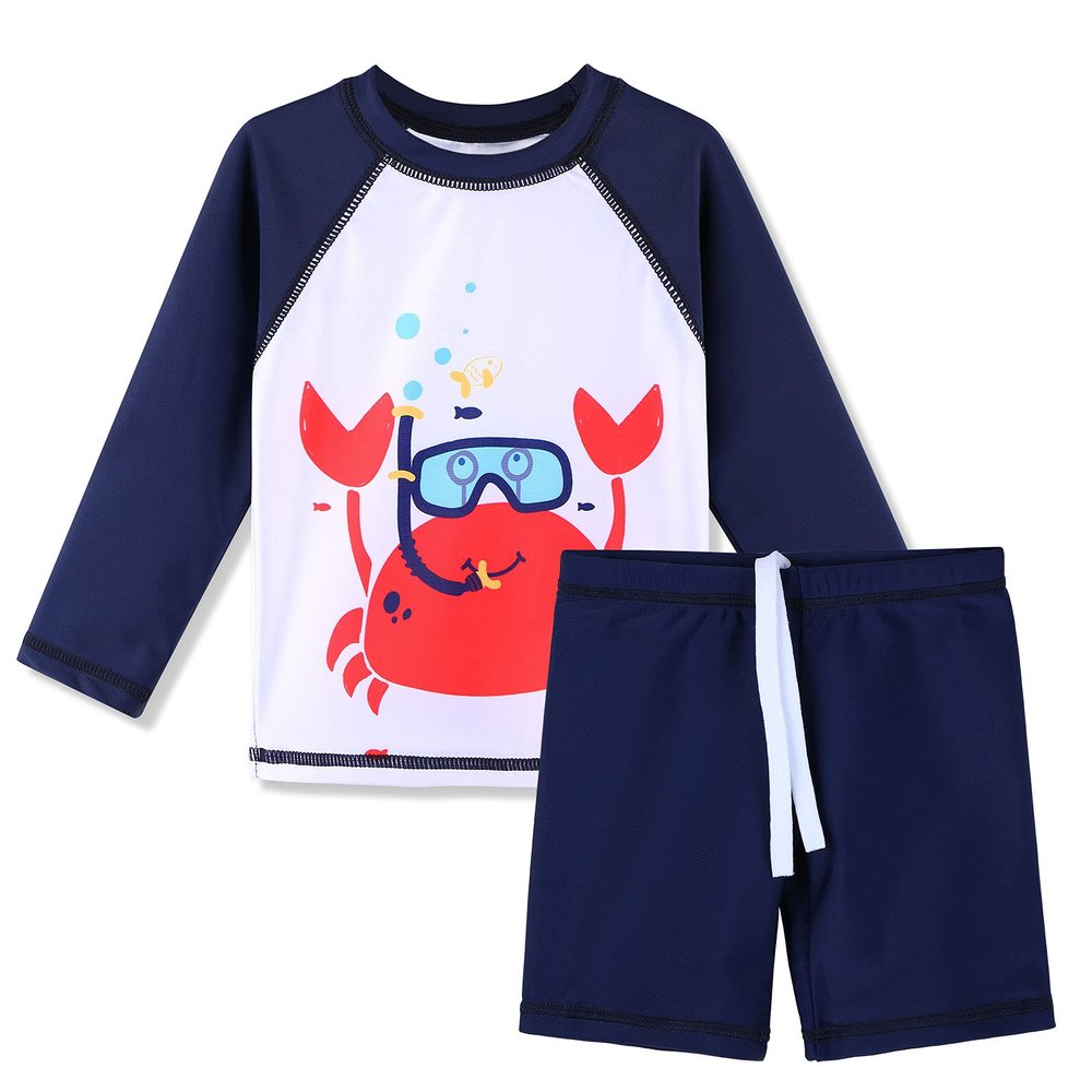 XFGIRLS Baby Boy Swimsuit Set Two Pieces Dinosaur Shark Toddler Baby Boy Swimwear Bathing Suit Sunsuit 1-2T, White Crab