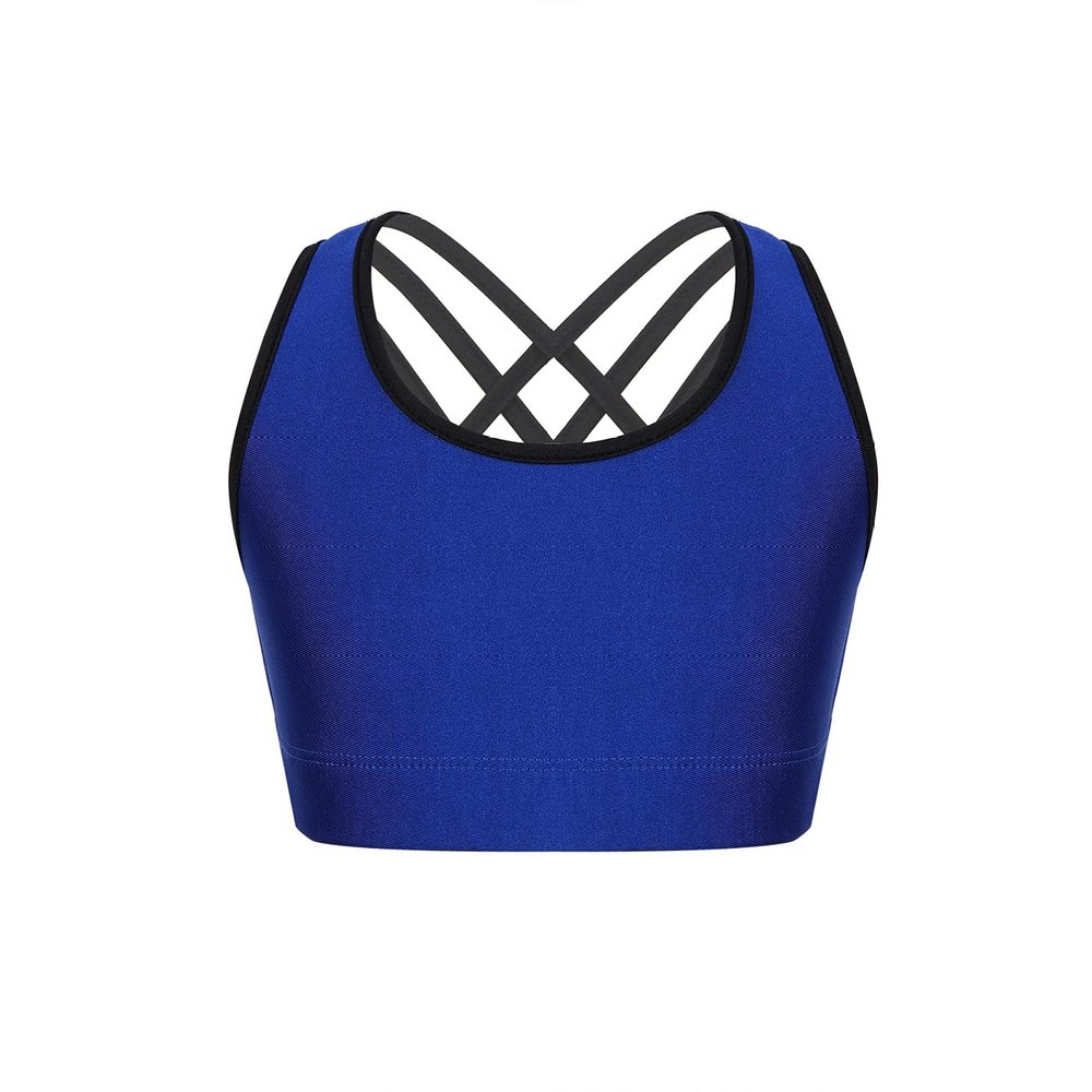 YONGHS Kids Girls Sport Bras Criss Cross Back Crop Tops Activewear for Gymnastics/Dance/Yoga/Workout Royal Blue 16 Years