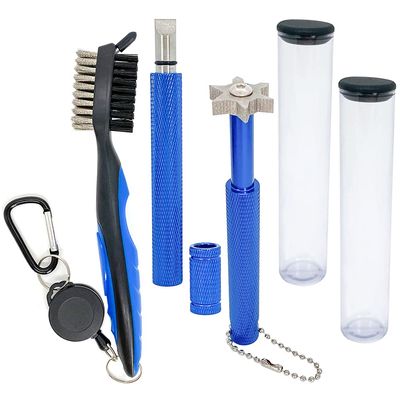 QINIZX 3 Pack Golf Club Brush and Club Groove Sharpener Cleaner Tool Set with Retractable Zip-line Carabiner, U & V-Grooves, Re-Grooving and Cleaning Tool Kit Portable for Golf Club Bag Accessories