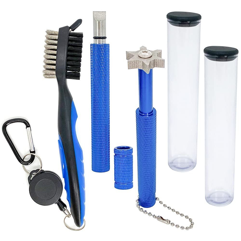 QINIZX 3 Pack Golf Club Brush and Club Groove Sharpener Cleaner Tool Set with Retractable Zip-line Carabiner, U & V-Grooves, Re-Grooving and Cleaning Tool Kit Portable for Golf Club Bag Accessories