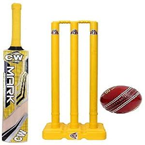 CW Ruler Wooden Cricket Bat Kashmir Willow Bat Youth Junior Size 5 for Cork Ball with Wickets 3PCE & 2 Bails Net Practice Full Kit Size 5 for Boys 10-11 Years Old