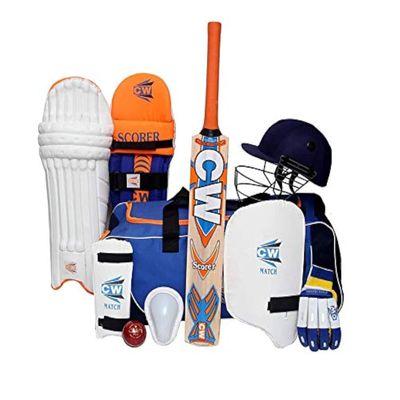 CW SCOREMASTER Full Cricket Set with Wheels Bag All Things Sports Training Set Includes Cricket Bat Leather Ball Original Cricket Full for Age Group 10 to 11 Year Boys & Girls Cricket Full Set Set