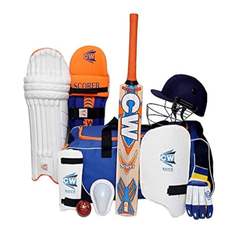 CW SCOREMASTER Full Cricket Set with Wheels Bag All Things Sports Training Set Includes Cricket Bat Leather Ball Original Cricket Full for Age Group 10 to 11 Year Boys & Girls Cricket Full Set Set