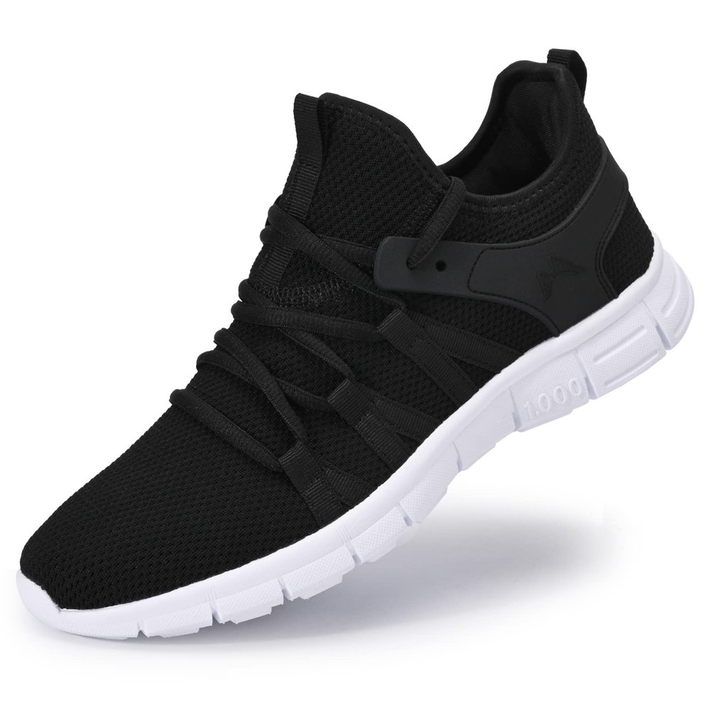 AOE Womens Walking Running Shoes Ultra Lightweight Breathable Mesh Tennis Shoes Non Slip Athletic Workout Gym Sneakers 10women / 9men Black/White