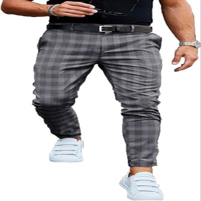 Men's Traditional Plaid Chino Pants Slim Fit Casual Striped Slacks Loose Comfort Scottish Grid Trousers (Dark Gray,X-Large)