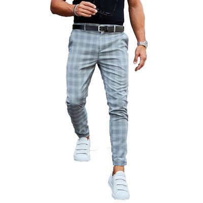Generic Mens Traditional Plaid Chino Pants Slim Fit Casual Striped Slacks Loose Comfort Scottish Grid Trousers Blue,3XLarge