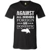 Against All Enemies Foreign and Domestic V-Neck T-Shirt Patriotic Veteran Tee Black Small view 2