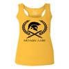 0143. Spartan Molon Labe Military Patriotic Greek Helment Graphic Women's Tank Top Racerback (Gold Medium) view 1
