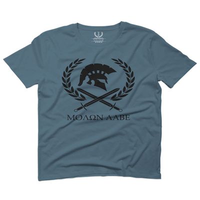 0143. Spartan Molon Labe Military Patriotic Greek Helment Graphic for Men T Shirt (Indigo 2X-Large)