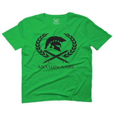 0143. Spartan Molon Labe Military Patriotic Greek Helment Graphic for Men T Shirt (Irish Green 2X-Large)