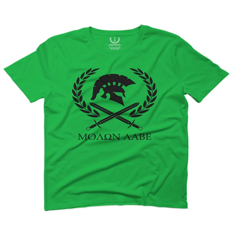 0143. Spartan Molon Labe Military Patriotic Greek Helment Graphic for Men T Shirt (Irish Green 2X-Large)